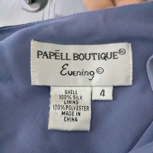 Vintage Papell Maxi Dress Gown 4 Blue Fairy Grunge Y2K Floral Silk Slip Bead - Picture 12 of 14