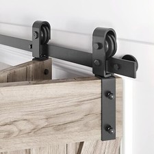 CCJH Bi Folding Sliding Barn Door Hardware Track Kit, "J" Shape, Black, No Doors