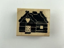 Vintage JRL Designs Rubber Stamp S363 Moose Lodge Log Cabin Wood Mounted