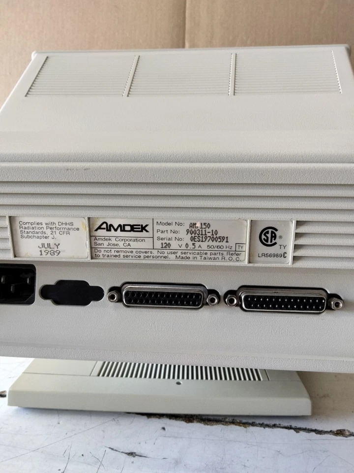 AMDEK AM-150 900311-10 12 INCH MONITOR WHITE FONT 1989 - Image 3 of 4