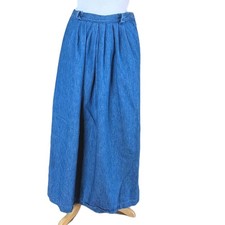 Vintage 1990s Eddie Bauer Pleated Denim Maxi Skirt High Waist Cotton Pockets