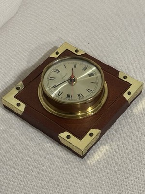 Vintage Kienzle Quartz Desk Clock Germany Wood Brass Nautical Style Works