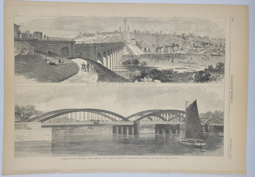 Harlem River Bridges High Bridge Harlem Bridge New York City vintage print 1867