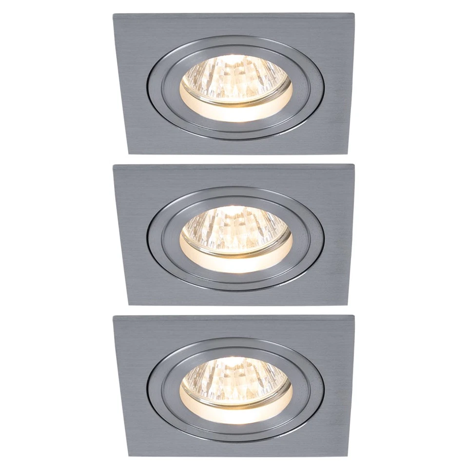 Faretto Da Incasso Lampada Da Soffitto Set Di 3 Acciaio Spazzolato - Immagine 2 di 4