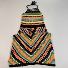 Fashion Nova Crochet Halter Maxi Dress Womens Medium Multi-Color Boho | Festival