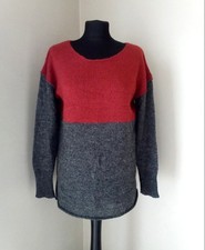 Truly Womens Jumper Size S Mohair Blend Knitted Burgundy Grey Casual Sweater 