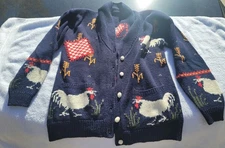 Eagle's Eye Chicken Hen Hand Knit Cottagecore Sweater Shawl Cardigan Vtg 90s S
