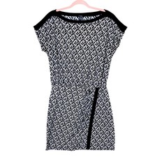 Chaps Womens Black White Ikat Diamond Print Faux Wrap Sheath Dress Large L