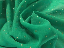 SHEER CHIFFON EMBOSSED GOLD PINDOTS NYLON KELLY GREEN 12"x60" SHEER OVERLAY
