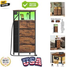 Dresser for Bedroom, Tall Nightstand, Vertical Chest with Wood Top, Charging ...