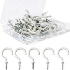 20pcs Ceiling Hooks,1-1/4 Inch White Vinyl Coated Screw Hooks,Suitable for