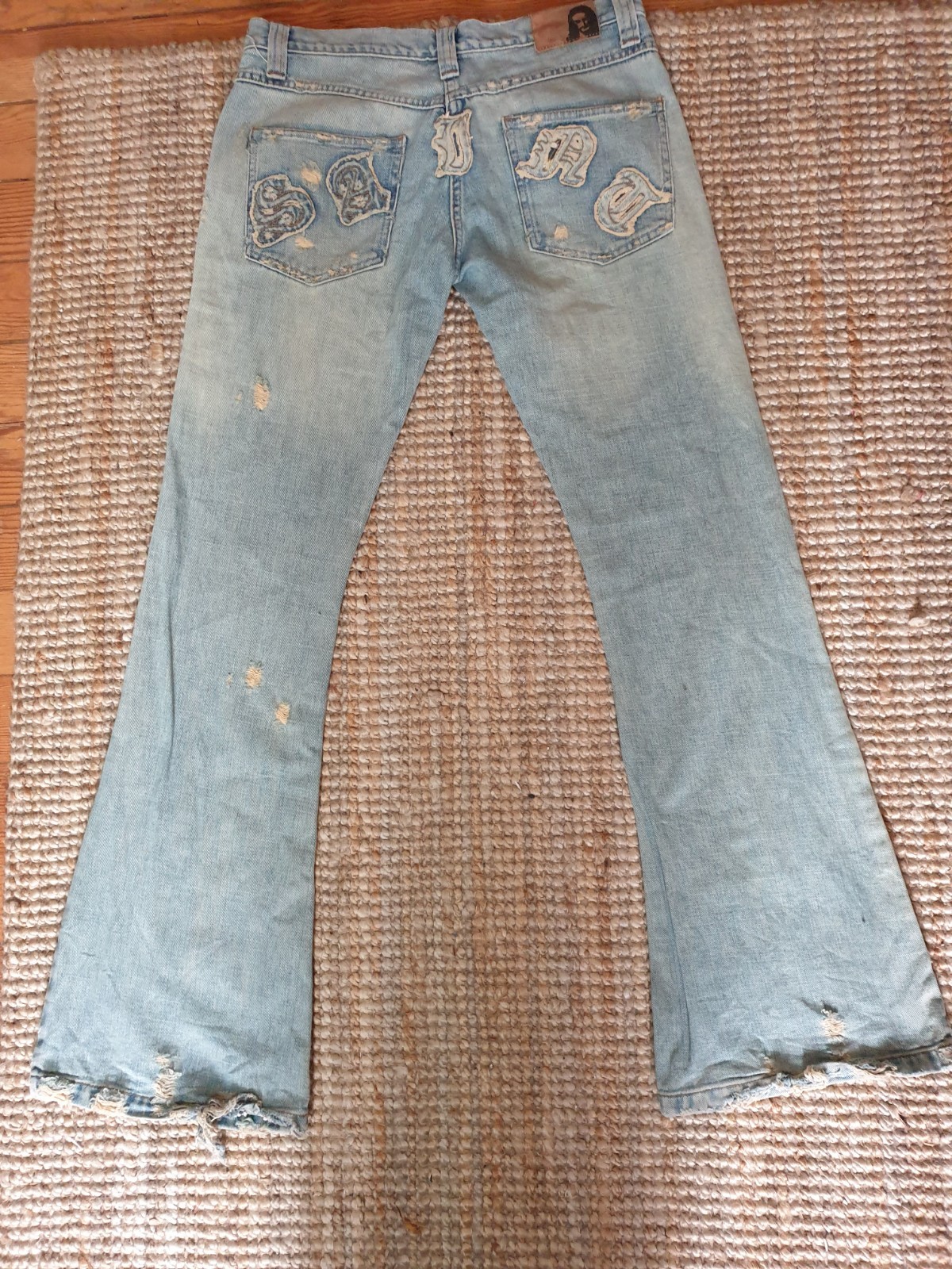 RARE All Saints “Jesus” Jeans – Vintage Distressed Flare – Size M/L –Collectable image 7