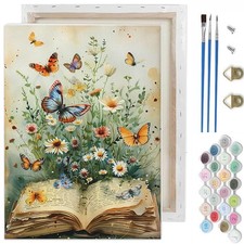 Books and Coffee Paint by Numbers Kit for Adults DIY Canvas Art Wall Decor Set
