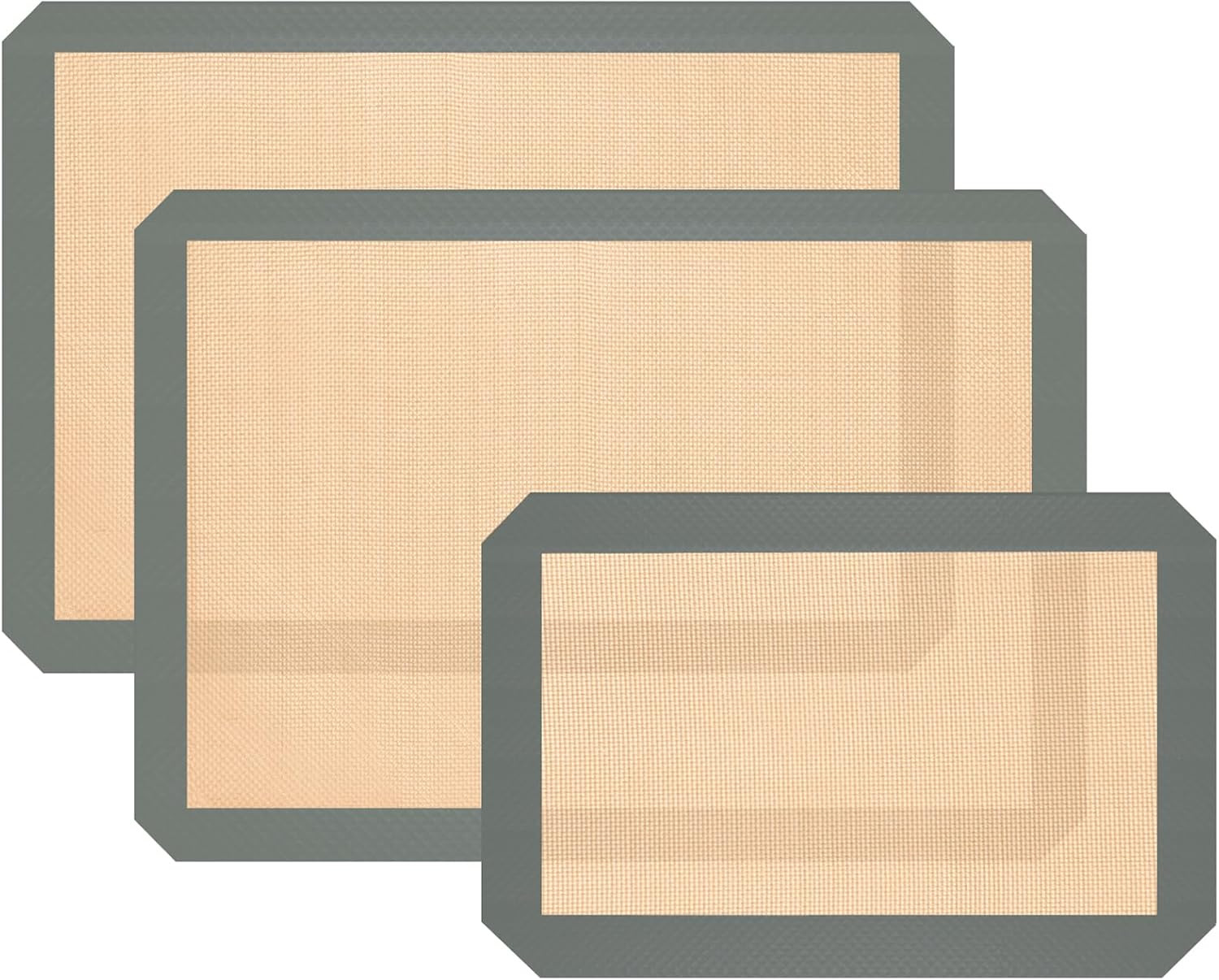 Silicone Baking Mat, 3 Pack Reusable 2Half＆1Quarter Sheets, Gray