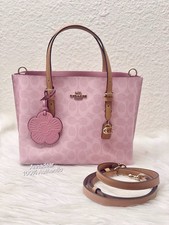 NWT Coach Mollie Tote Bag 25 Signature Canvas With Charms CER24 Gold/Powder Pink