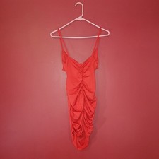 Ruched Spaghetti-Strap Mini Dress in Red Size Medium