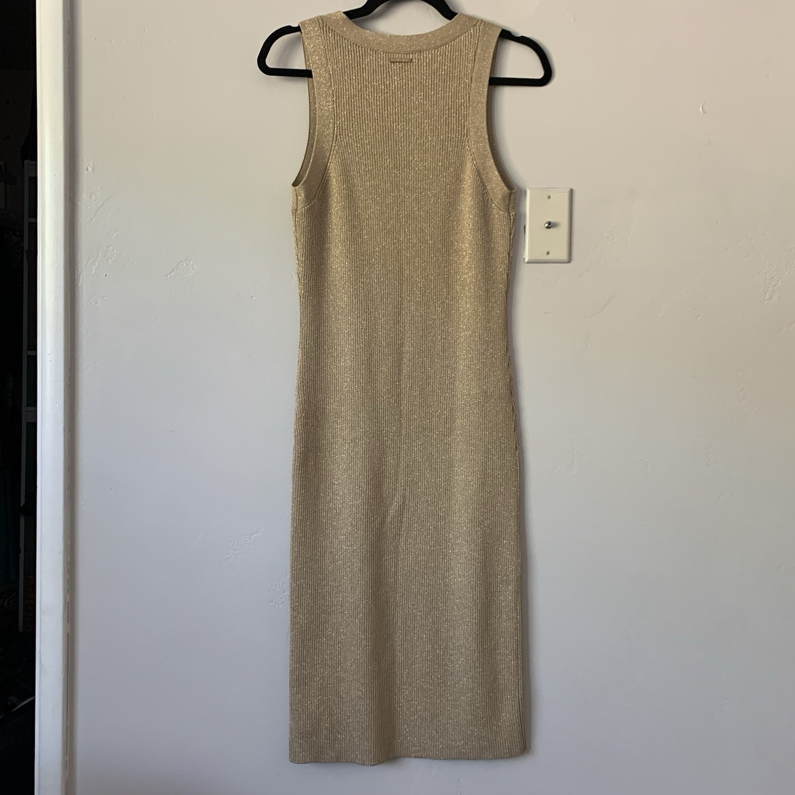 Michael Kors Dress Women L Gold Metallic Ribbed V Neck Sweater Sheath Pencil thumbnail 8