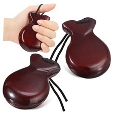 2 Pack Spanish Castanets Flamenco with String Traditional Wood Hand Brown