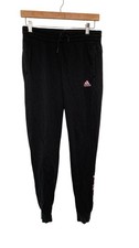 ADIDAS Womens Small Spell Out Pink Logo Jogger Leggings UK 8/10 Black Drawstring