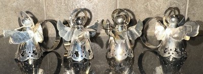 Silver Christmas Angel Napkin Ring Halo Trumpets Set Of 4 Vintage