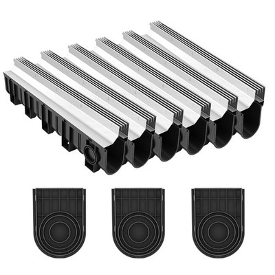 Uimoso Trench Drain 39.7 x 5.8 x 7.4 in, 3 PCS Linear Channel with Steel Grate