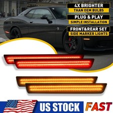 Fit Dodge Challenger 2015+ Smoked LED Front + Rear Bumper Side Marker Light GUS