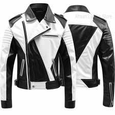 Leather jacket for men, Black white leather jacket