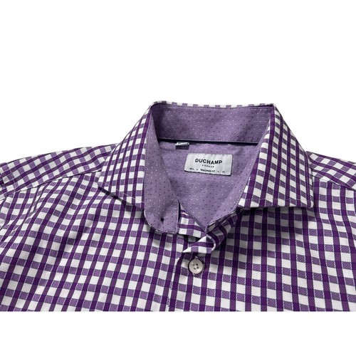 Duchamp London Tailored Fit Men's 16/L Purple Check Cotton Long Sleeve Shirt