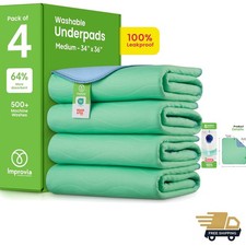 Washable Underpads, 34" x 36" Pack of 4 - Heavy Absorbency Reusable Bedwettin...