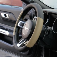 Two Tone Beige Non-slip Pu Leather Steering Wheel Cover For Car Van Suv Truck