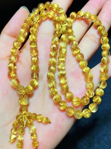 Natural Gold Rutilated Quartz Crystal Round Beads necklace AAAAA - Picture 4 of 6