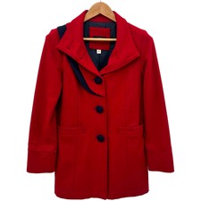 Lux Anthropologie Red Long Sleeve Wool Blend Button Up Pea Coat Size S