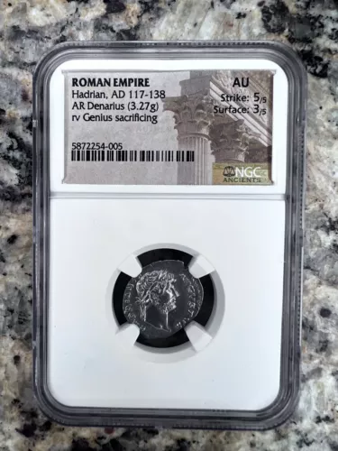Roman Empire Hadrian AD 117-138 AR Denarius NGC