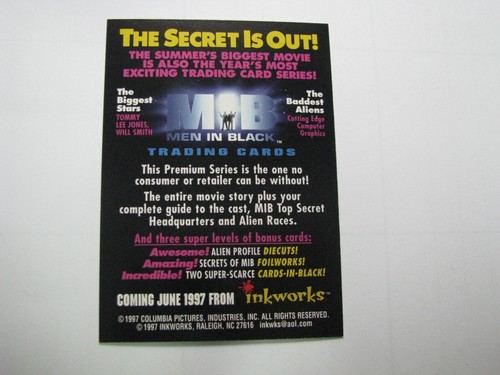 Men in Black Movie Promo Card Inkworks cards 1997 Auction - Picture 2 of 2