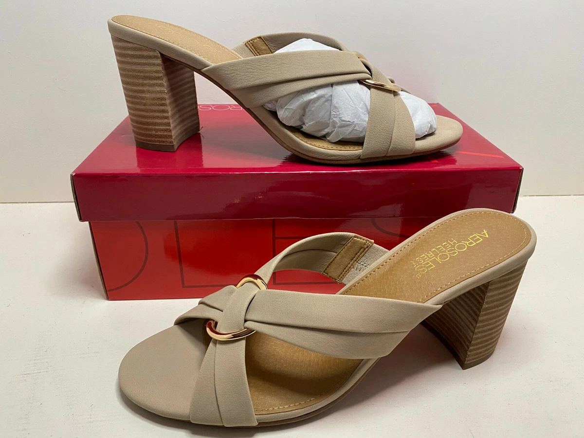 New Aerosoles Highwater Nubuck Bone Strap Slip on Dress Heels Women s Size 9.5 M