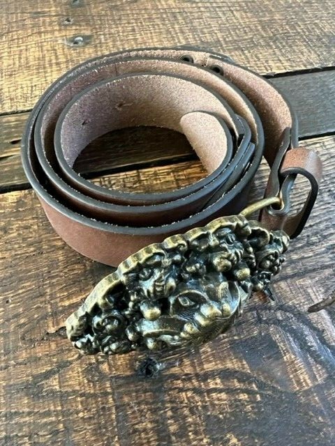 Vintage Cabi Brown Leather Belt with Beautiful Ornate Leaf  display picture 1