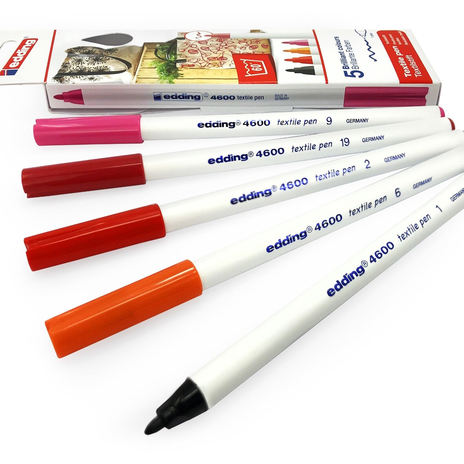Edding 4600 Textile Marker Pens - 1mm Round Tip - Warm Tones - Pack of 5