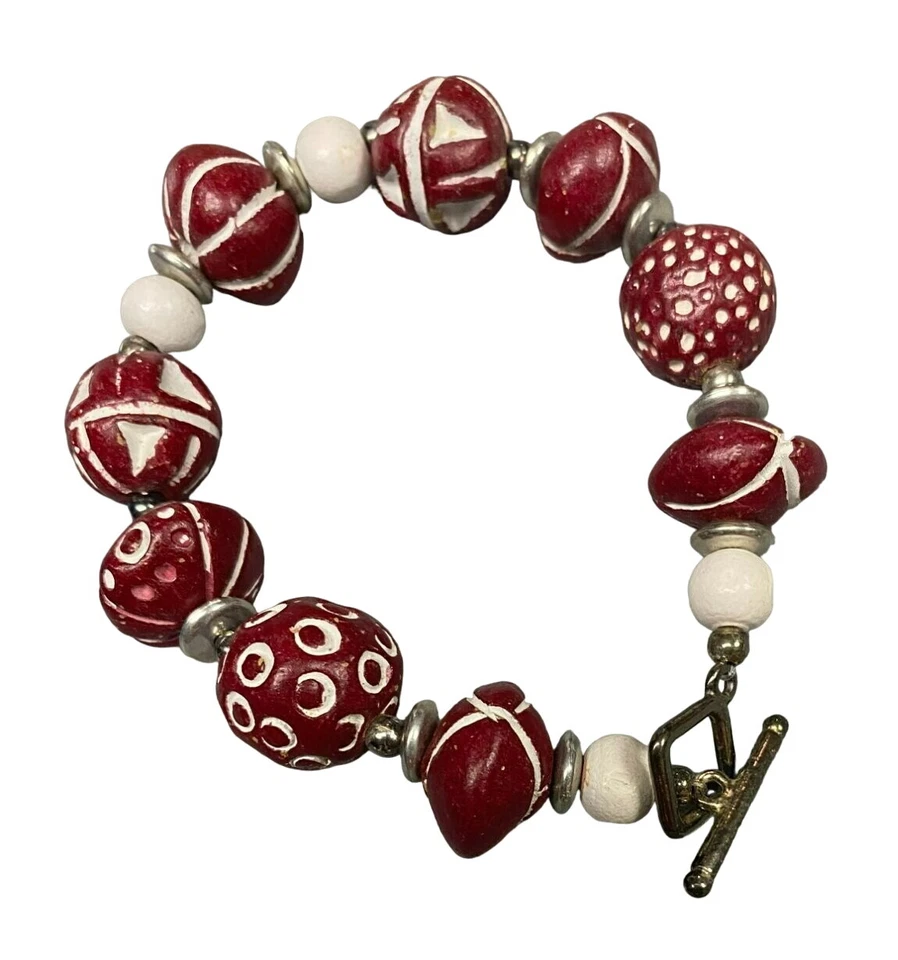 Multicolor Stone and Jasper, Red and White Wood, and Brown Wood Bracelets - Изображение 4 из 4
