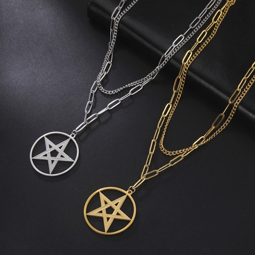 Pentacle Pentagramm heidnische Wicca-Halskette Edelstahl doppellagige Halskette - Bild 7 von 14