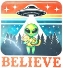 Alien Spaceship Cat Believe - Dtf Heat Transfer - Ready To Press T Shirt Design