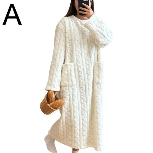 Women Winter Thicken Night Dress Soft Coral Velvet Sleepwear✨f Sleeve Long 9CU2 - Picture 14 of 19