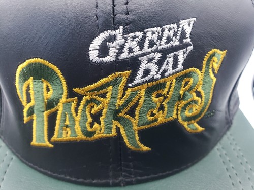 VTG Green Bay Greenbay Packers Leather Snapback Hat Cap 90's Modern NFL Football - Picture 8 of 11