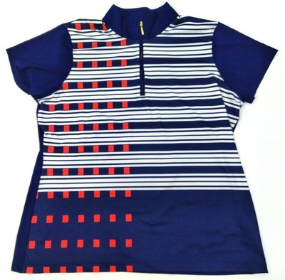 EP Pro Women's Golf Polo Exploded Dash Stripe Short Sleeve Inky Multi XL New