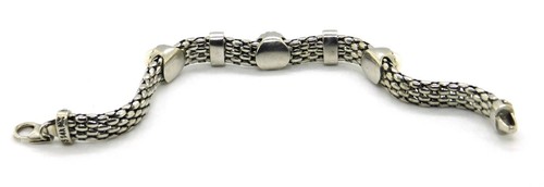 Braccialetto firmato MX Fancy Mesh Argento Sterling 925 & Oro 14K & Stazione Perla - Foto 4 di 10