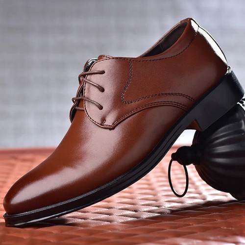 Herrenschuhe Schwarz Leder Formeller Schuh Oxford-Schuhe Hochzeit Party Büro Business Schuh - Bild 5 von 17