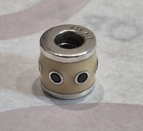 Pandora Sterling Silver Promise Tan / Cream Enamel CZ Barrel Bead Charm 790482EN - Picture 3 of 4