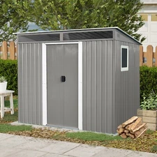 8x6 FT Outdoor Metal Storage Shed with Window and Lockable Sliding Door Garden