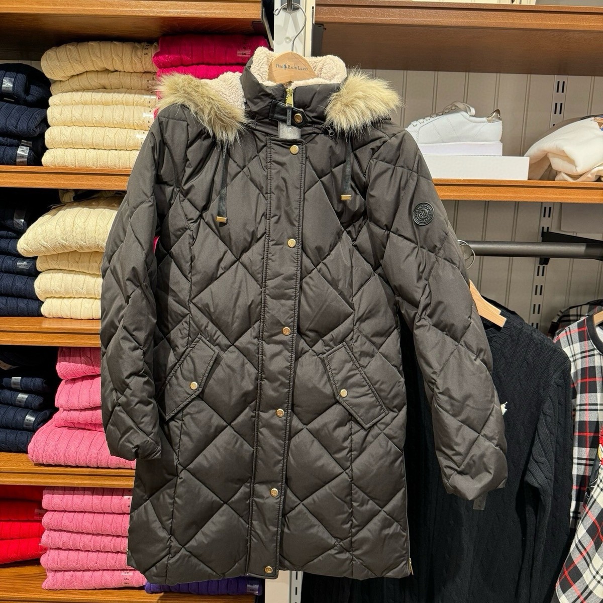 NWT Polo Ralph Lauren Women's Faux-Fur-Trim Hooded Down Coat