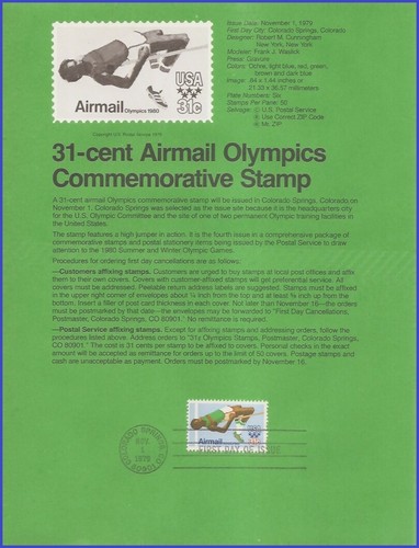USA8 #C97 U/A SOUVENIR PAGE FDC Olympic Games - 第 1/1 張圖片