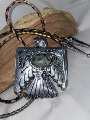Mosaic tile Thunderbird T-Bird Turquoise Concho Lariat Bolo Tie Wedding african - Picture 8 of 19